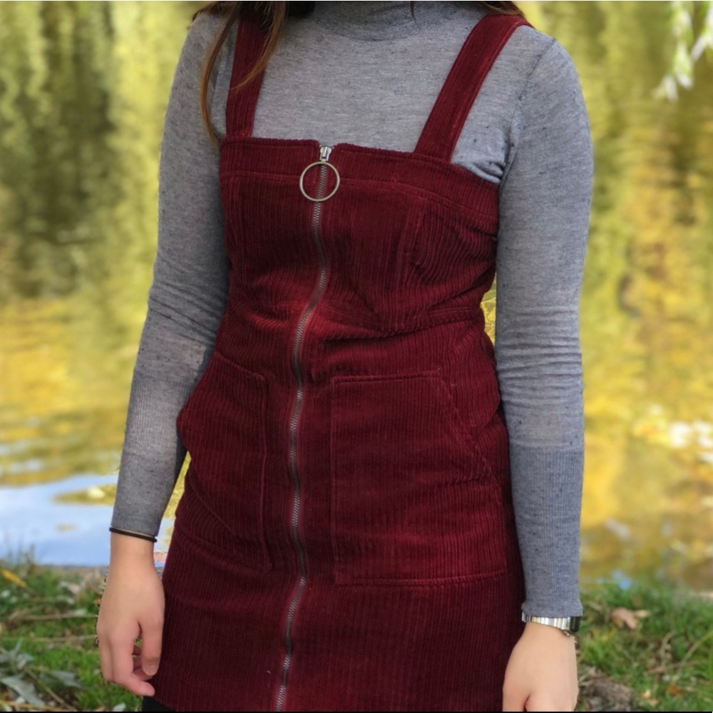Forever 21 Burgundy Corduroy Mini Dress with Front Zip